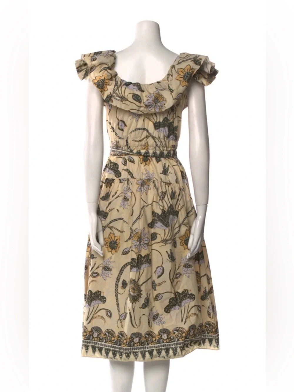 Ulla Johnson Yellow Floral Butterfly Midi Dress Sz 2 Boho Cotton Belted - Picture 5 of 11
